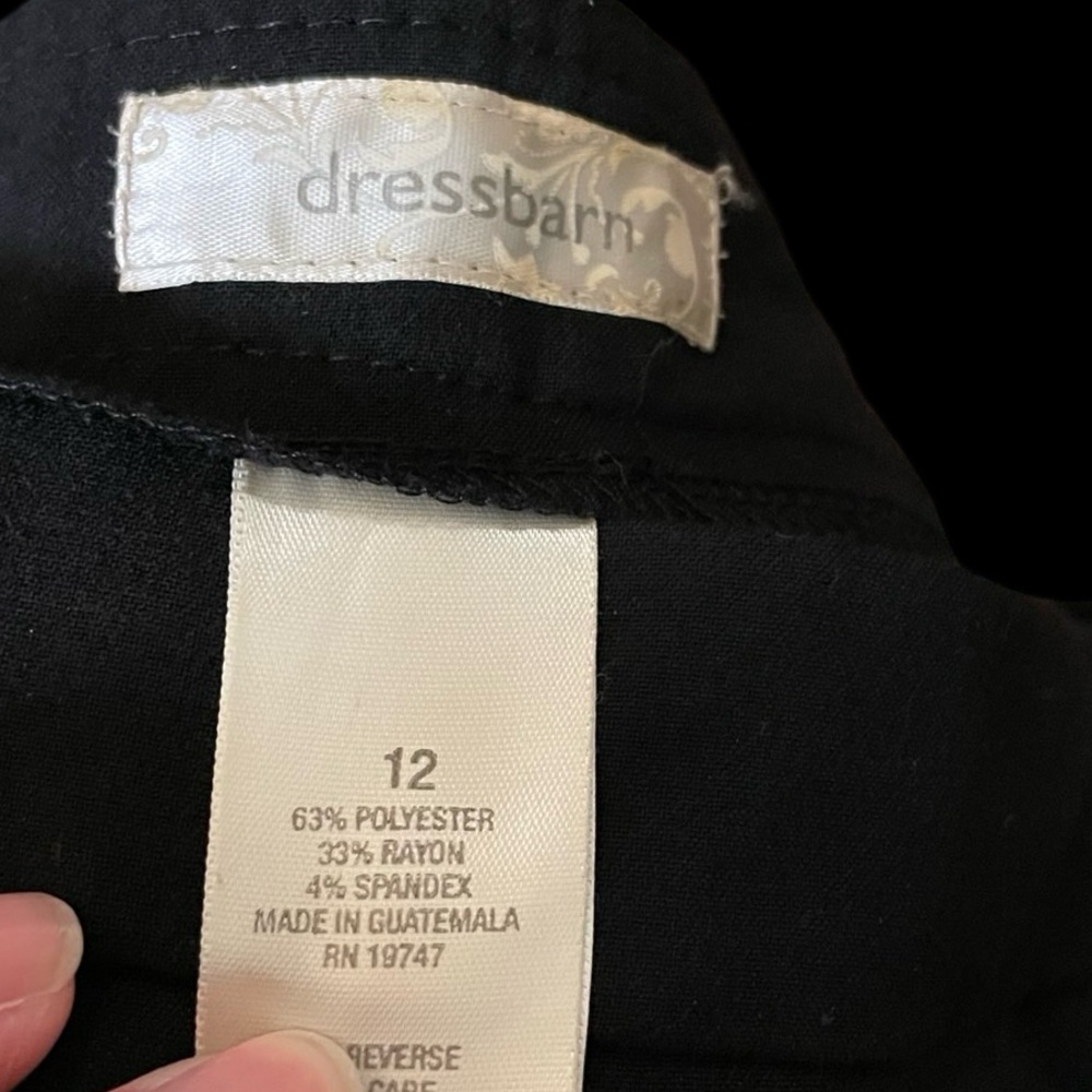 Dress Barn black pants flat front trousers size 12 rayon spandex pockets pull on - Picture 6 of 13